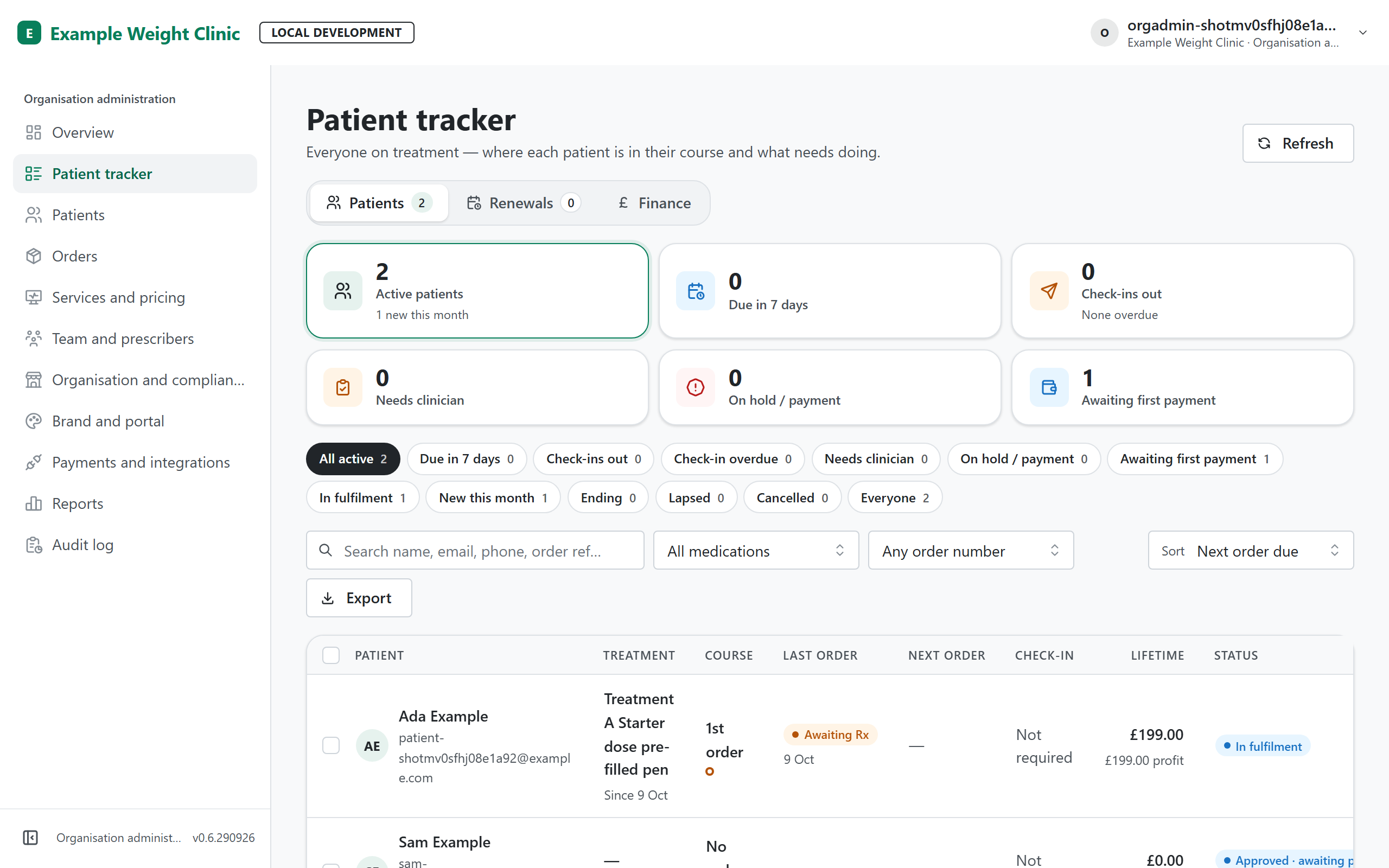 Pathlyn patient tracker for a fictional clinic and its patients